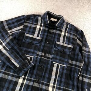 Wallace & Barnes Wool CPO Flannel Shacket Mens Large Navy Blue Heavyweight Plaid